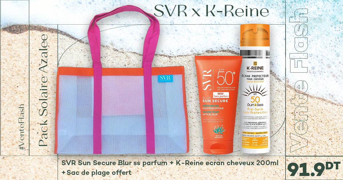 PACK SVR SUN SECURE BLUR SS PARFUM SPF50+ 50ML + K-REINE ECRAN PROTECTEUR CAPILLAIRE SPF 50 200ML + SAC DE PLAGE OFFERT