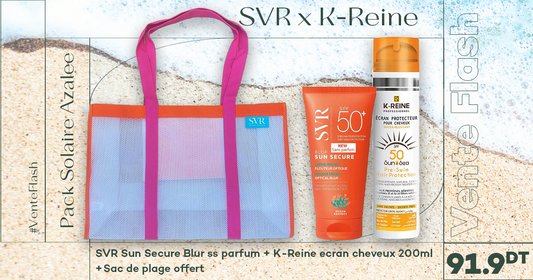 PACK SVR SUN SECURE BLUR SS PARFUM SPF50+ 50ML + K-REINE ECRAN PROTECTEUR CAPILLAIRE SPF 50 200ML + SAC DE PLAGE OFFERT