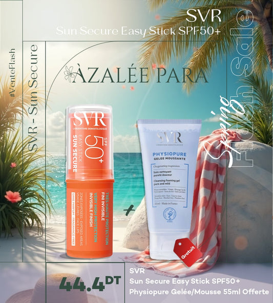 SVR SUN SECURE EASY STICK SPF50 + SVR physiopure gel moussant 55ml Offert 🎁