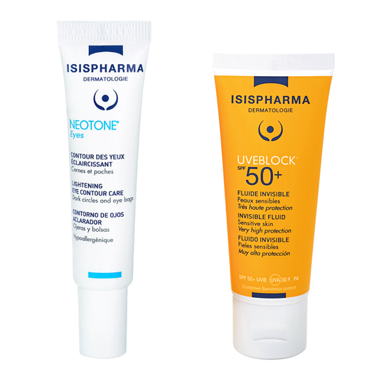Pack isispharma uve block Fluid Invisble (SPF50+) + isispharma contour des yeux 15ml Gratuit