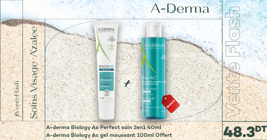 A-derma Biology Ac Perfect soin 2en1 40ml+ a-derma biology ac gel moussant 100ml Offert