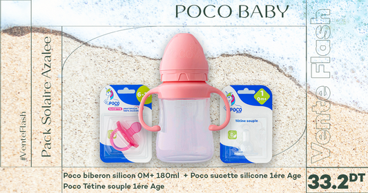 Poco biberon silicon 0M+ 180ml  + Poco sucette silicone 1ére Age + Poco Tétine souple 1ére Age