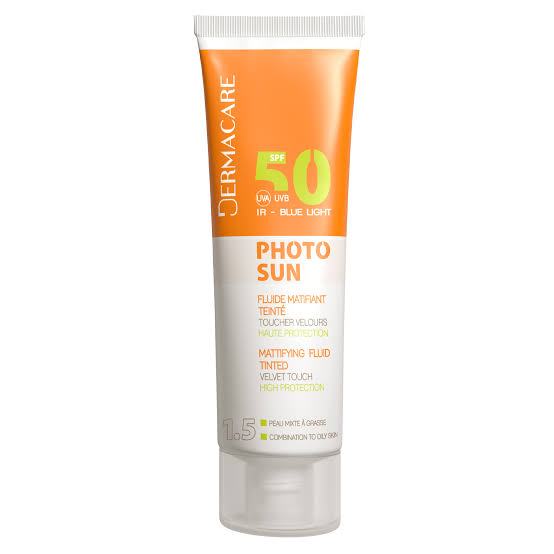 DERMACARE PHOTOSUN 1.5 FLUIDE MATIFIANT TEINTEE PEAUX MIXTES A GRASSES SPF 50+ 50ML