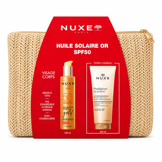 NUXE Huile Solaire Or SPF50 + Lait de Corps Sublimateur ET Trousse OFFERTS